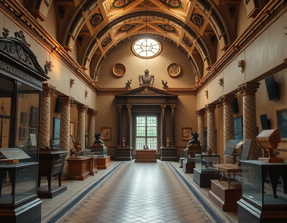 robust antitheft protection, fortified, enhancing security, photorealistic, within a heritage museum, highly detailed, with historical artifacts, warm tone, natural ambient lighting, shot with a 70mm lens.