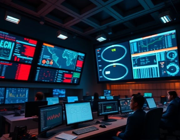 modern alert system, critical attention, flashing, photorealistic, inside a high-tech control room, highly detailed, screens displaying data, high contrast color, soft ambient lighting, shot with a telephoto lens.